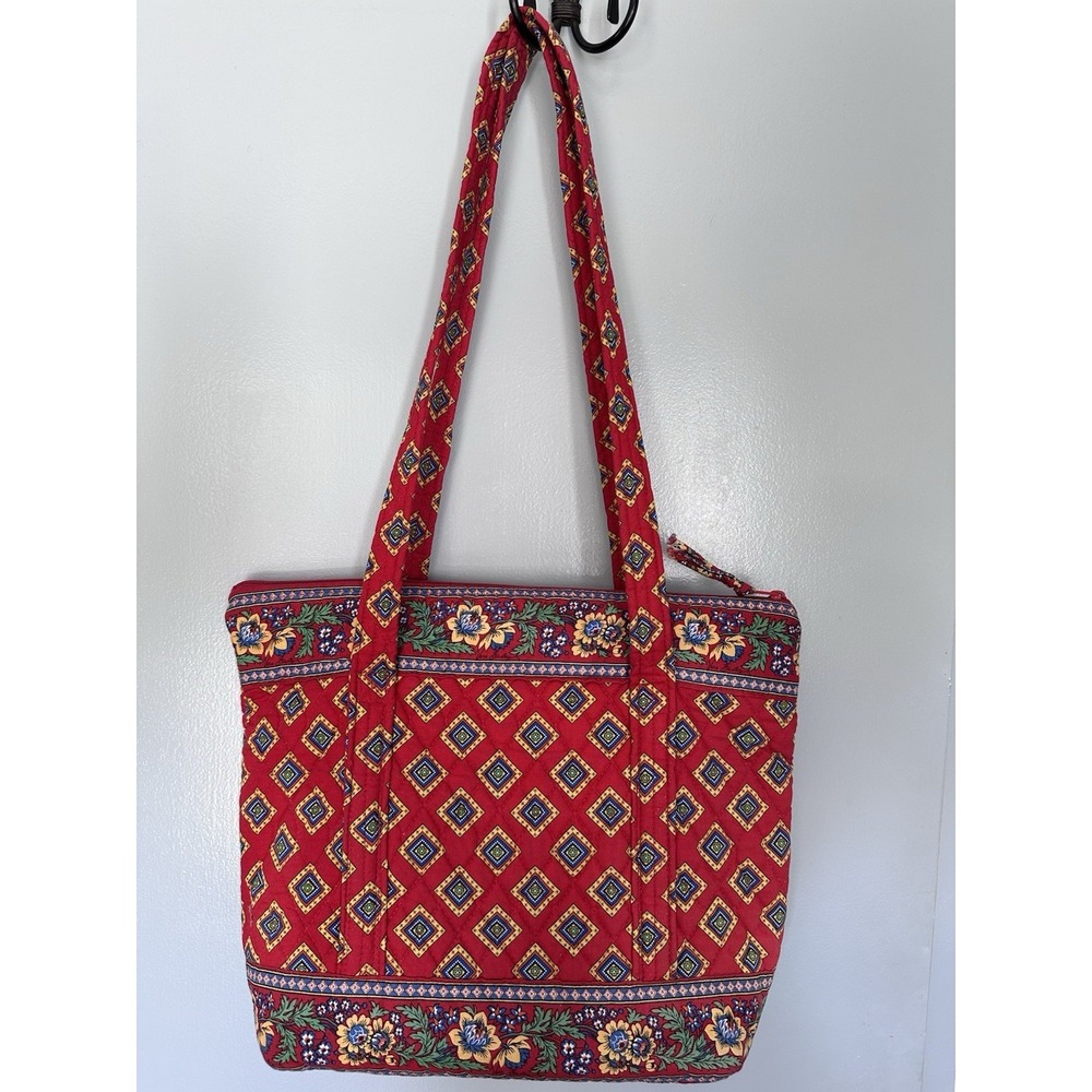 Vera Bradley Betsy Purse Tote Villa Red Pattern Retired Shoulder Bag Vintage - Picture 3 of 16